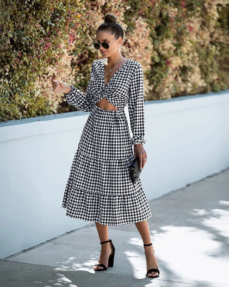 Black Midi Dress With Waist Cutout Detail