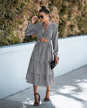 Black Midi Dress With Waist Cutout Detail