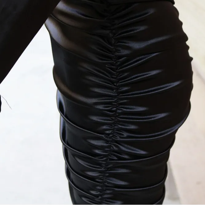 Black Power Shoulder Rouched Dress