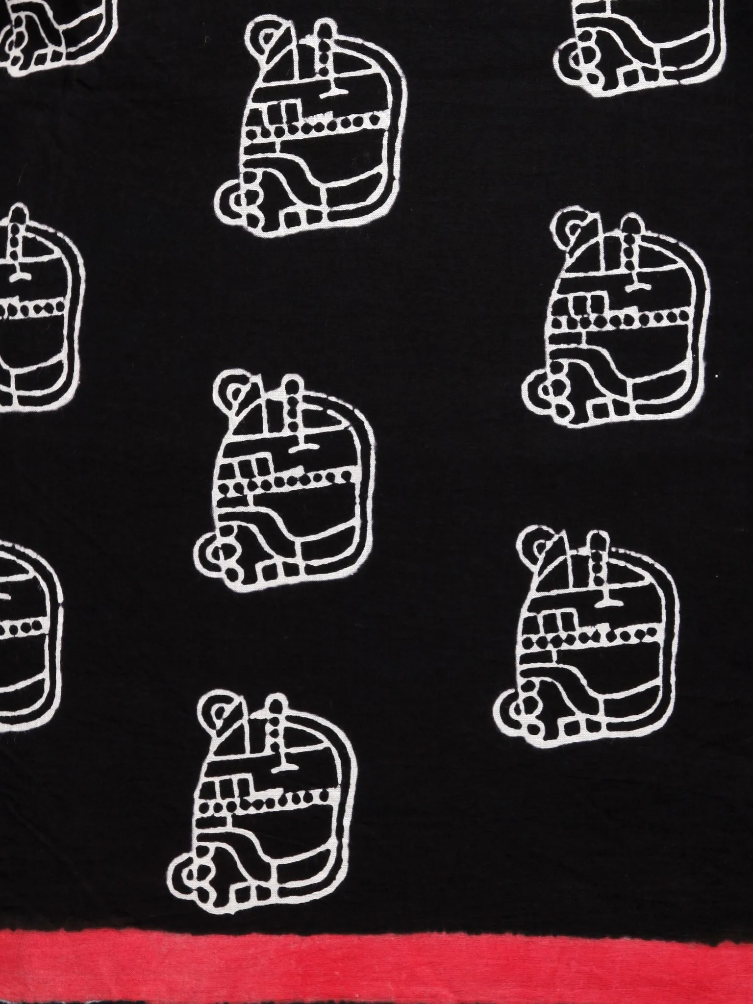 Black White Red Hand Block Printed Cotton Suit-Salwar Fabric With Chiffon Dupatta (Set of 3) - SU01HB365