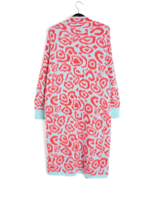 Blue and red leopard-print cardigan