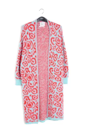 Blue and red leopard-print cardigan