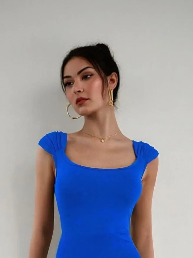 Blue Bodycon Maxi Dress With Gathered Strap