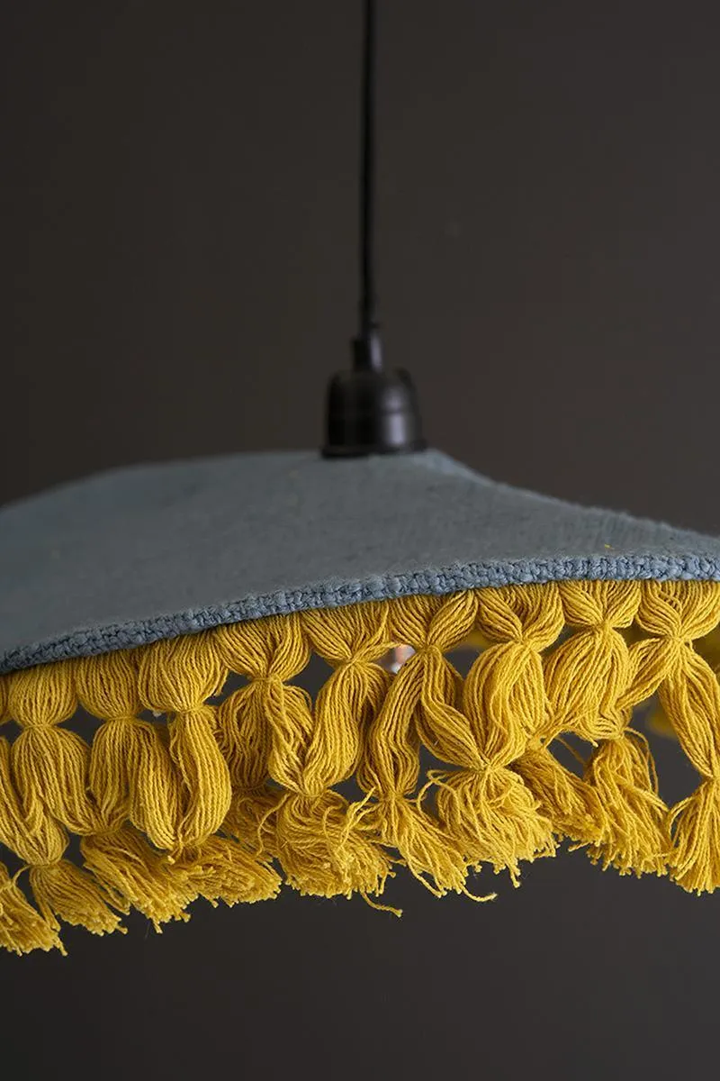 Blue Cotton Pendant Light with Fringe