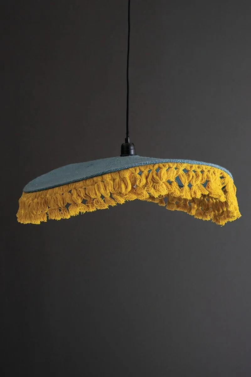 Blue Cotton Pendant Light with Fringe
