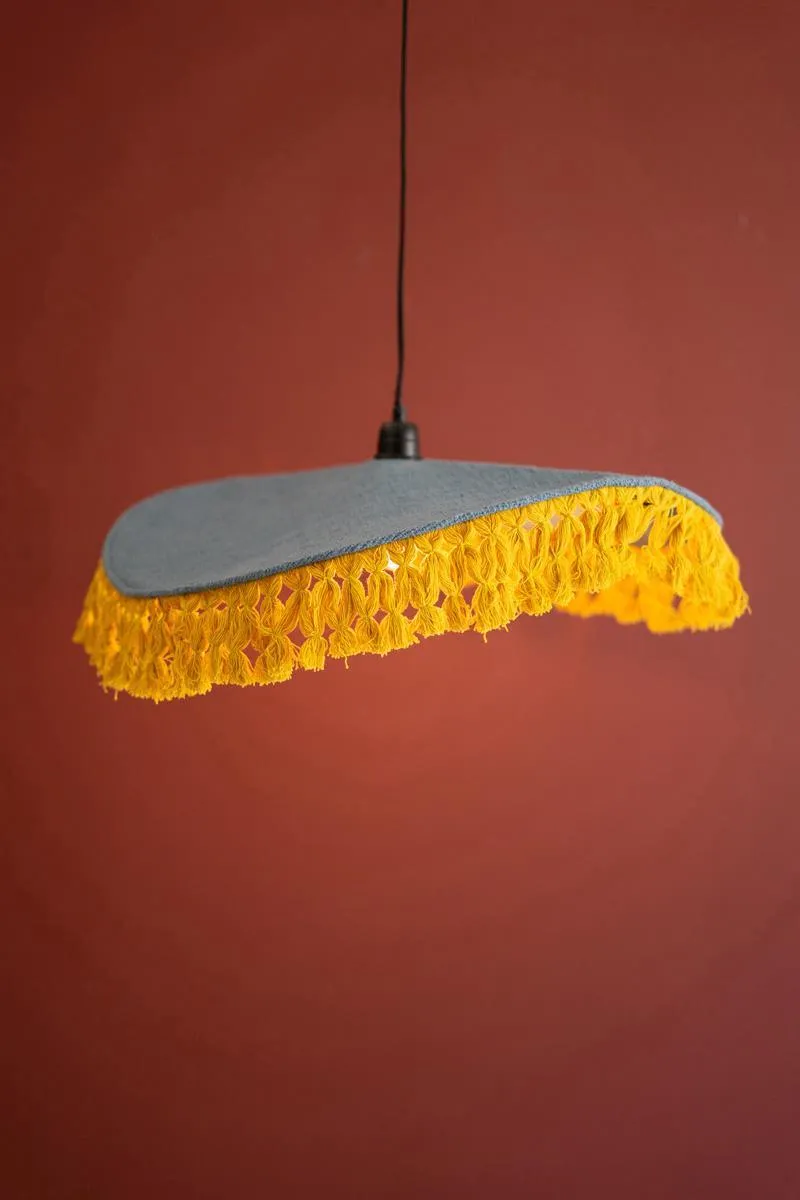Blue Cotton Pendant Light with Fringe