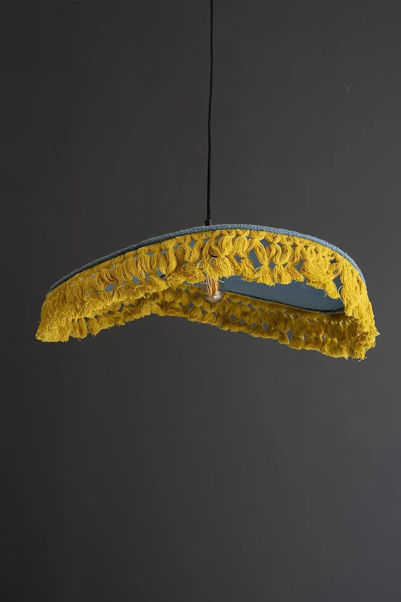 Blue Cotton Pendant Light with Fringe