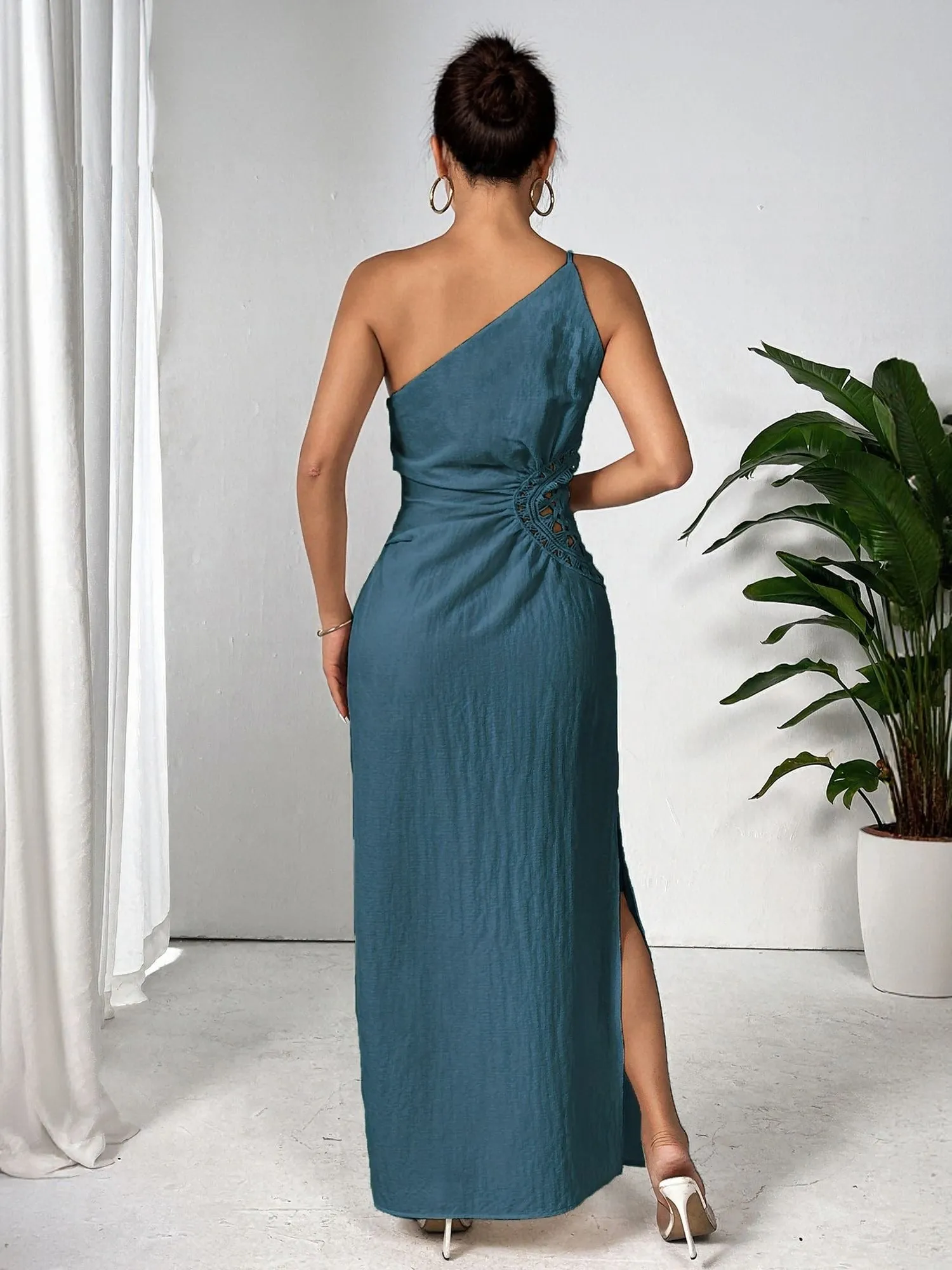Blue Maxi Dress With Side Lace Detail