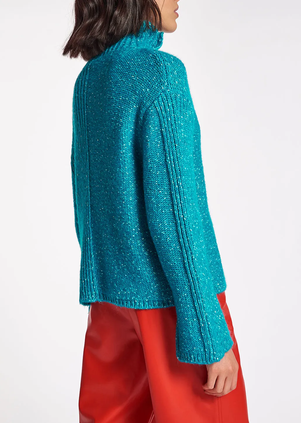 Blue mélange turtleneck knit sweater