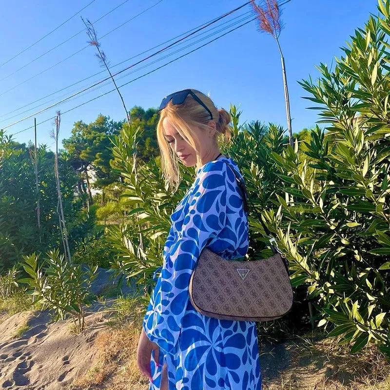Blue Printed One Piece Swimwear Bandeau and full Body Coverup