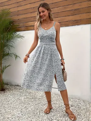 Blue Printed Strappy Dress
