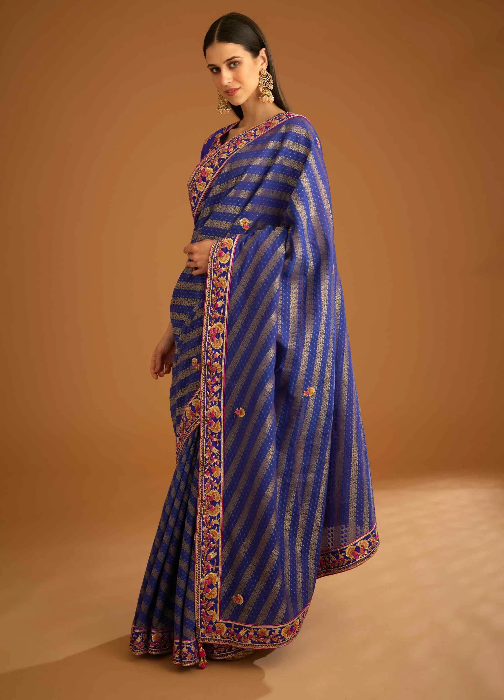 Blue violet gota sari and blouse