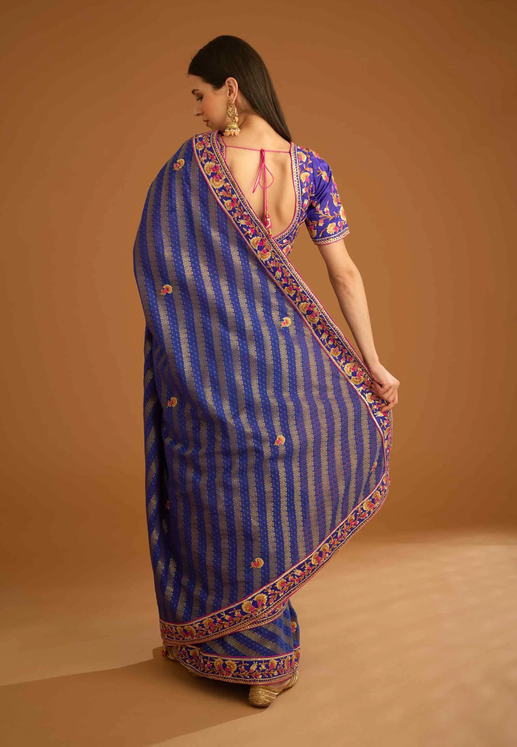 Blue violet gota sari and blouse