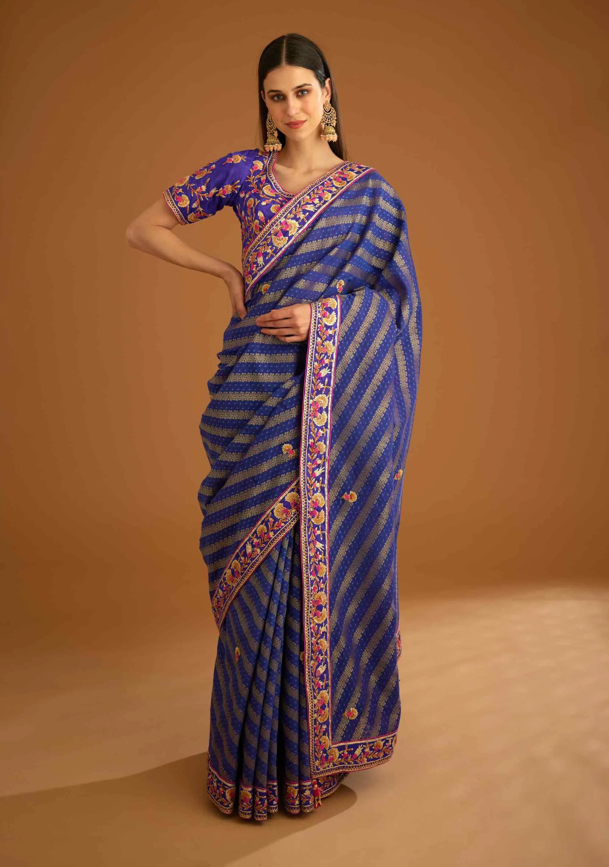 Blue violet gota sari and blouse