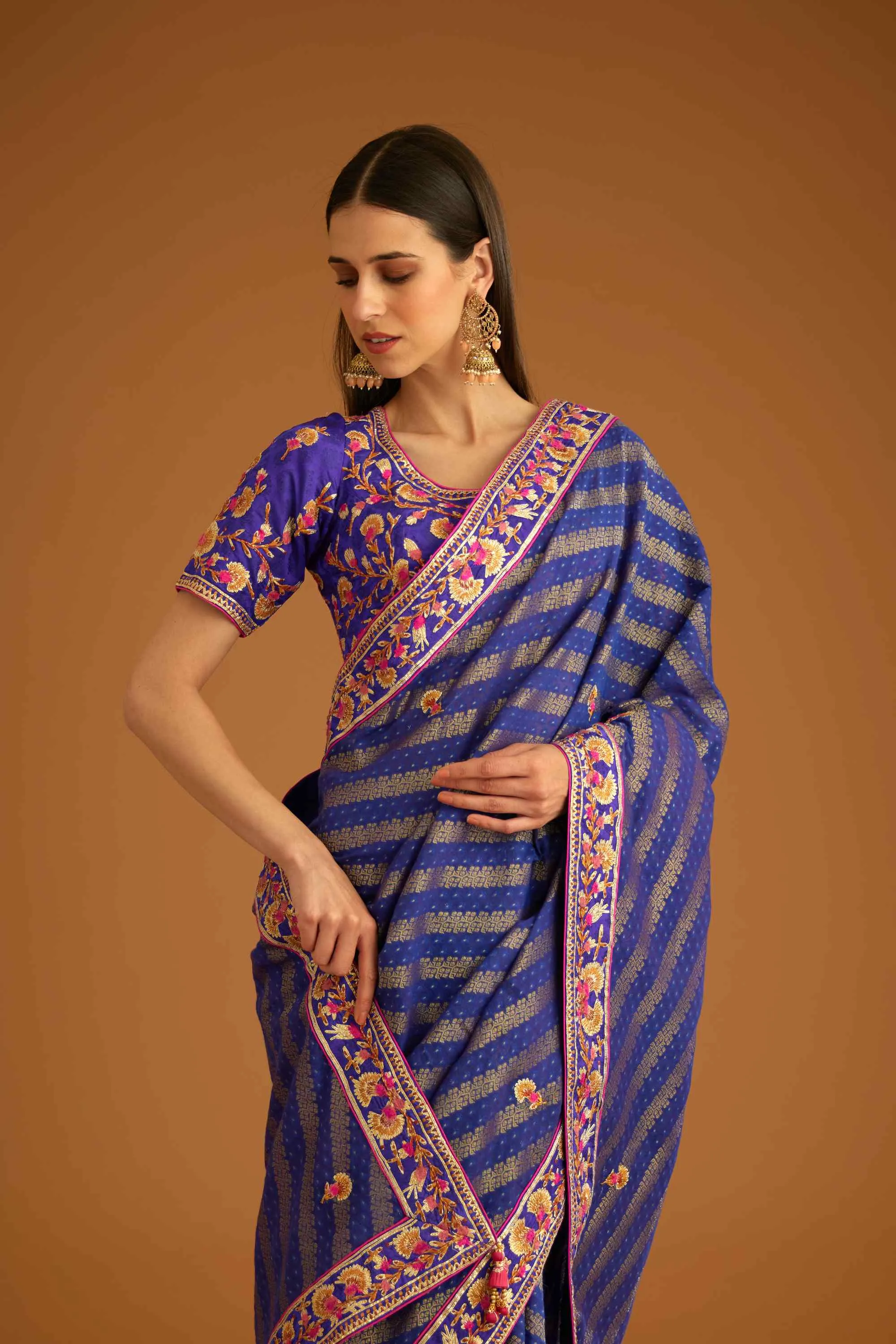 Blue violet gota sari and blouse