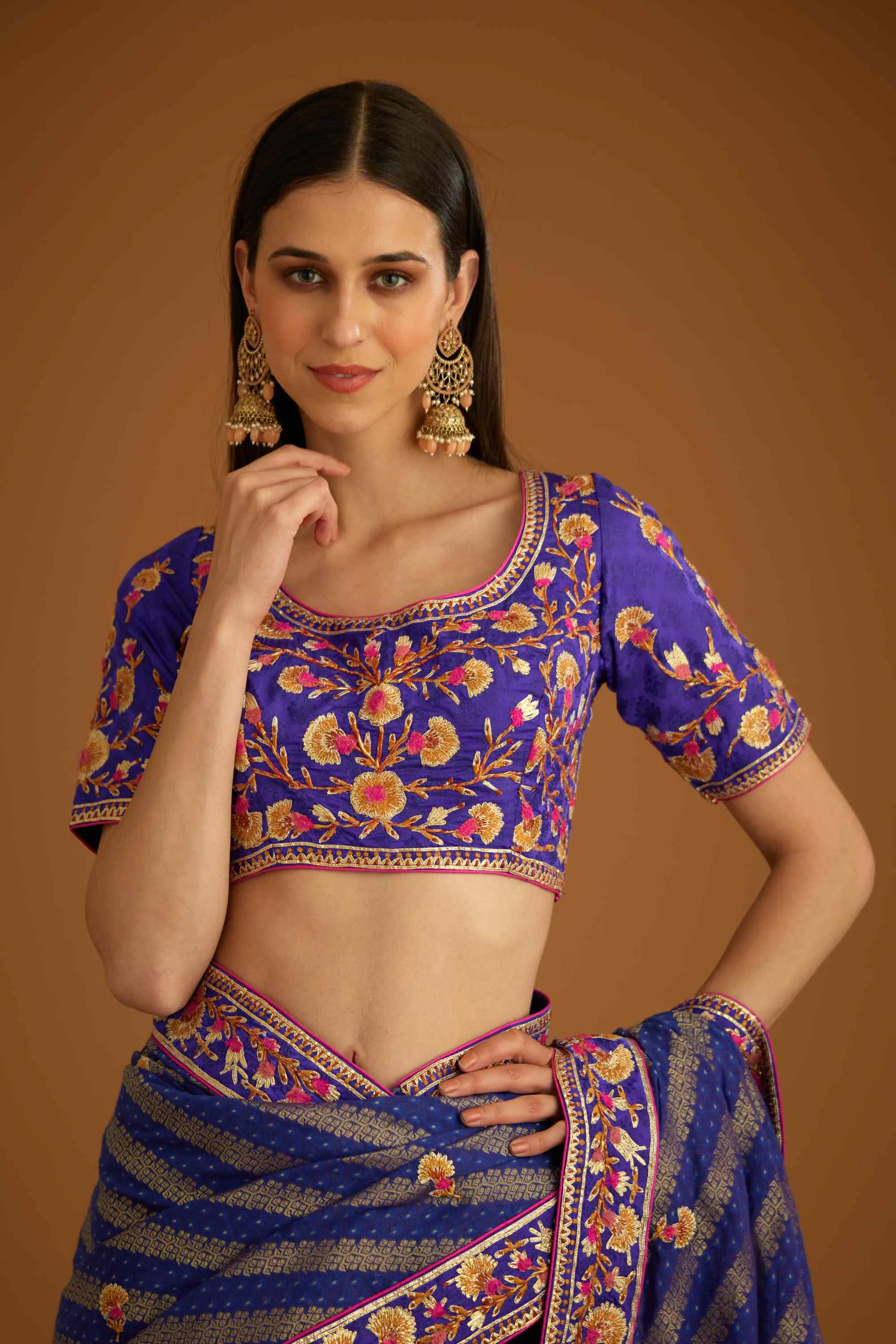 Blue violet gota sari and blouse