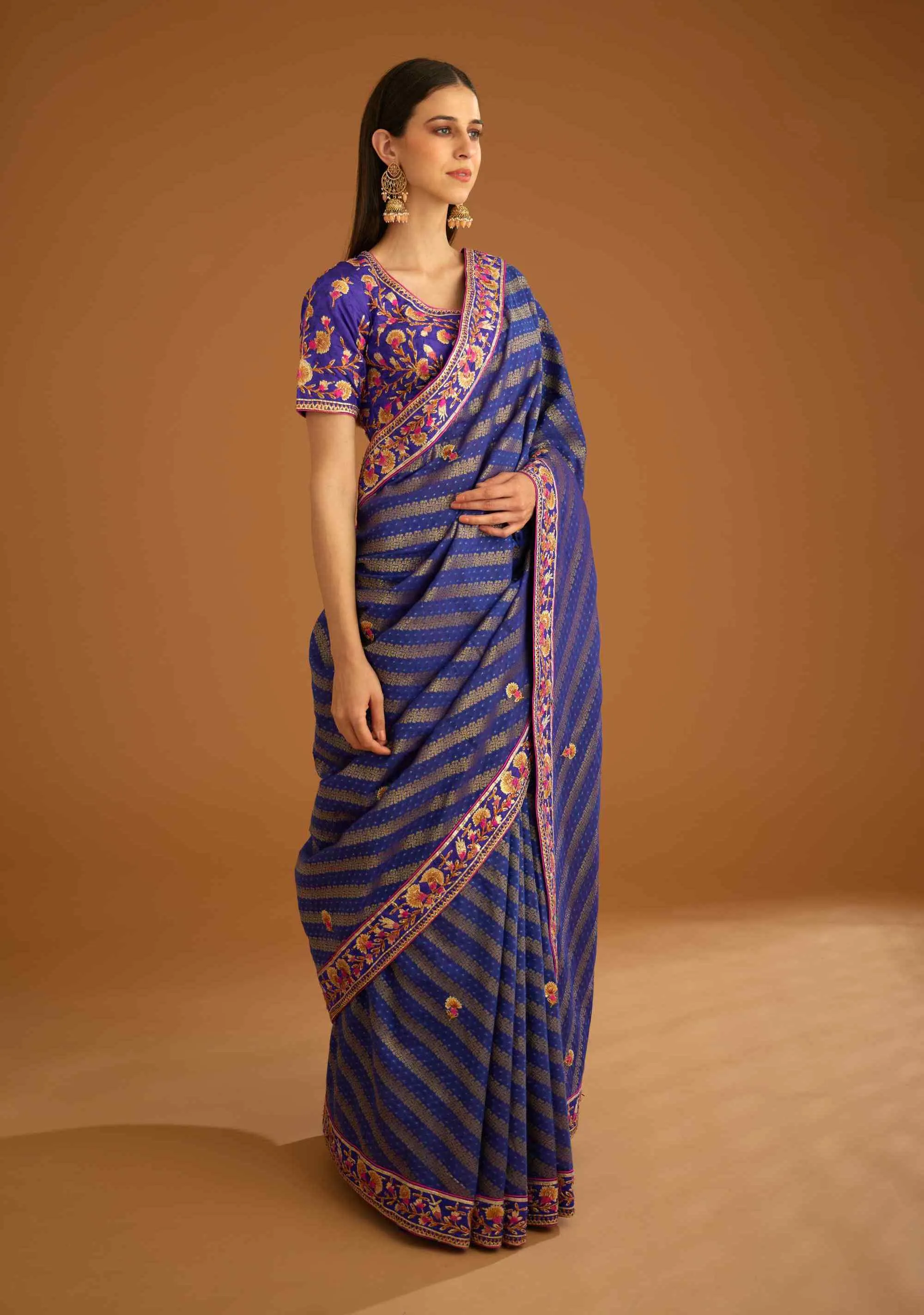 Blue violet gota sari and blouse
