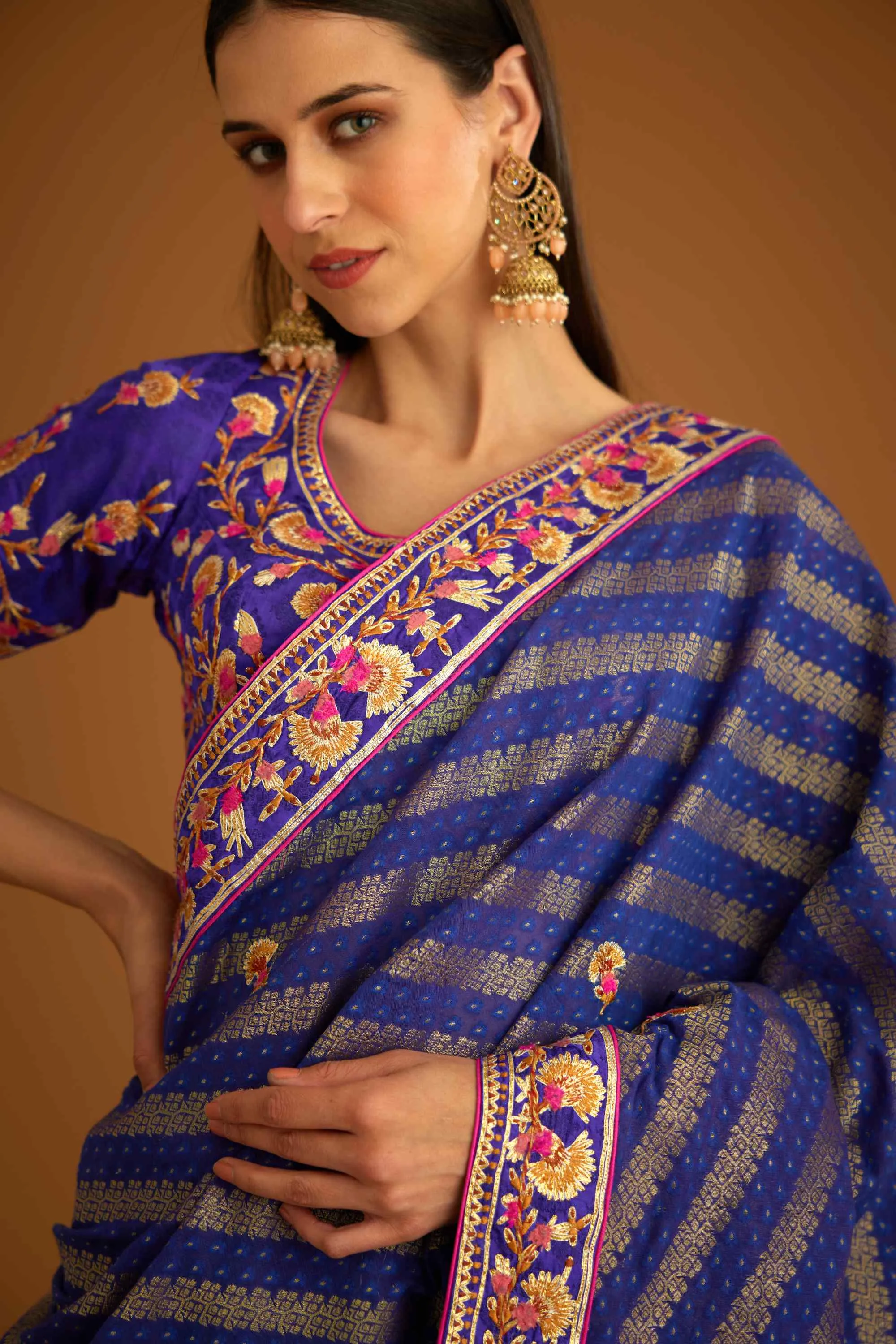 Blue violet gota sari and blouse