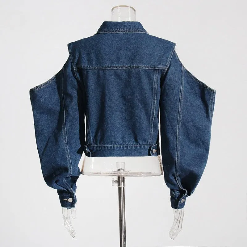 BUTTON CUTOUT DENIM PANTS SET