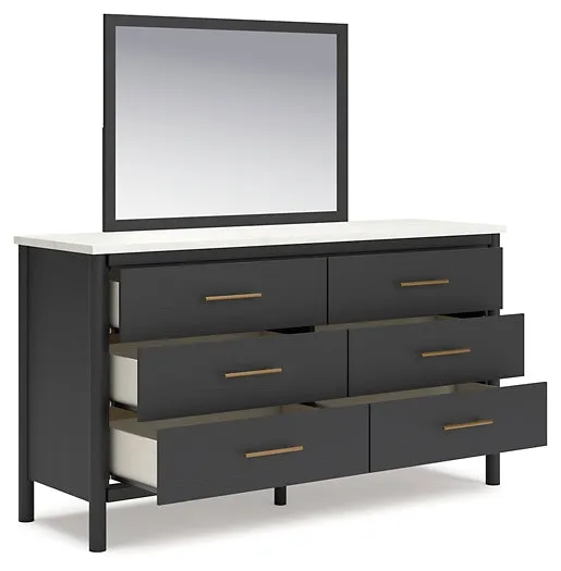 Cadmori Queen Upholstered Bed with Mirrored Dresser, Chest and 2 Nightstands