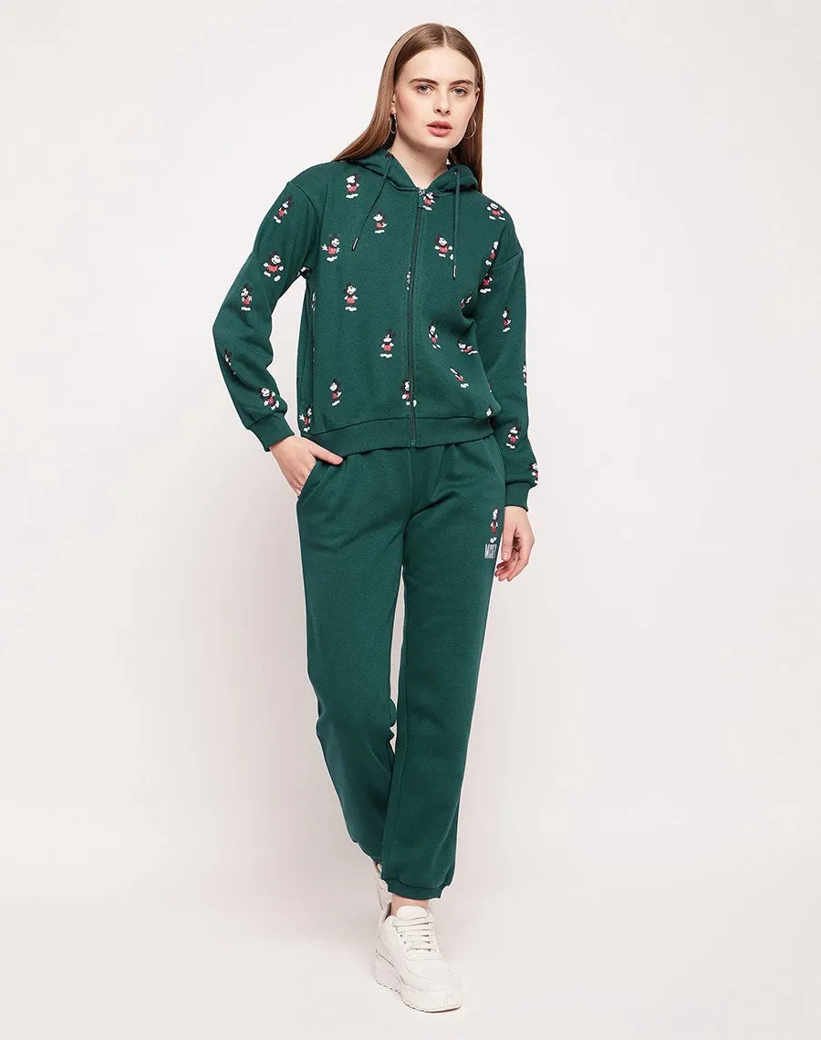 Camla Barcelona Disney Mickey Mouse Printed Dark Teal Green Track Suit