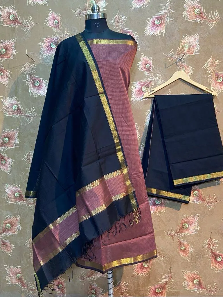 Carnation Pink and black Maheshwari salwar suit