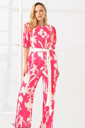 Caroline Kilkenny Pink Blue Foliage Print Jumpsuit