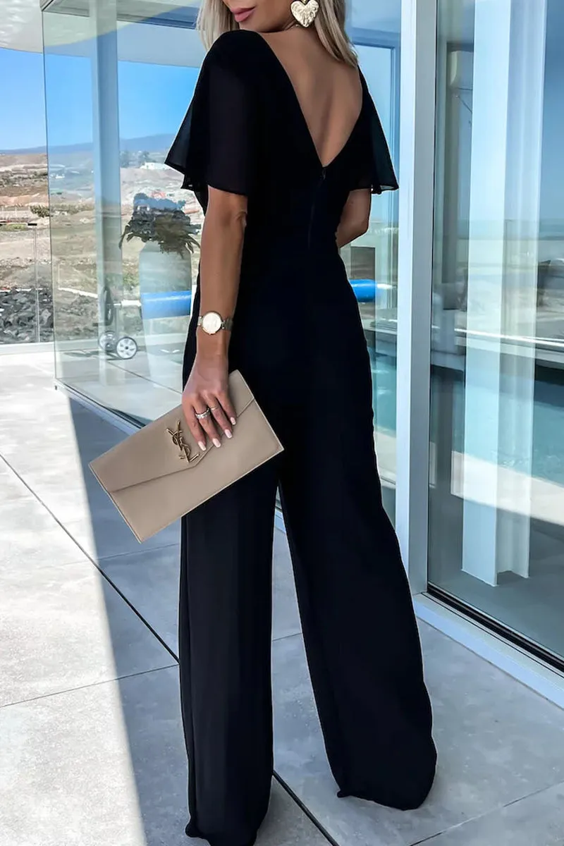 Casual Elegant Solid V Neck Regular Jumpsuitsï¼? Colors)