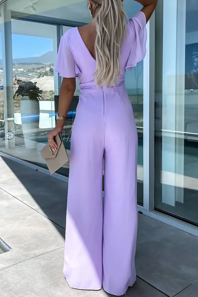 Casual Elegant Solid V Neck Regular Jumpsuitsï¼? Colors)