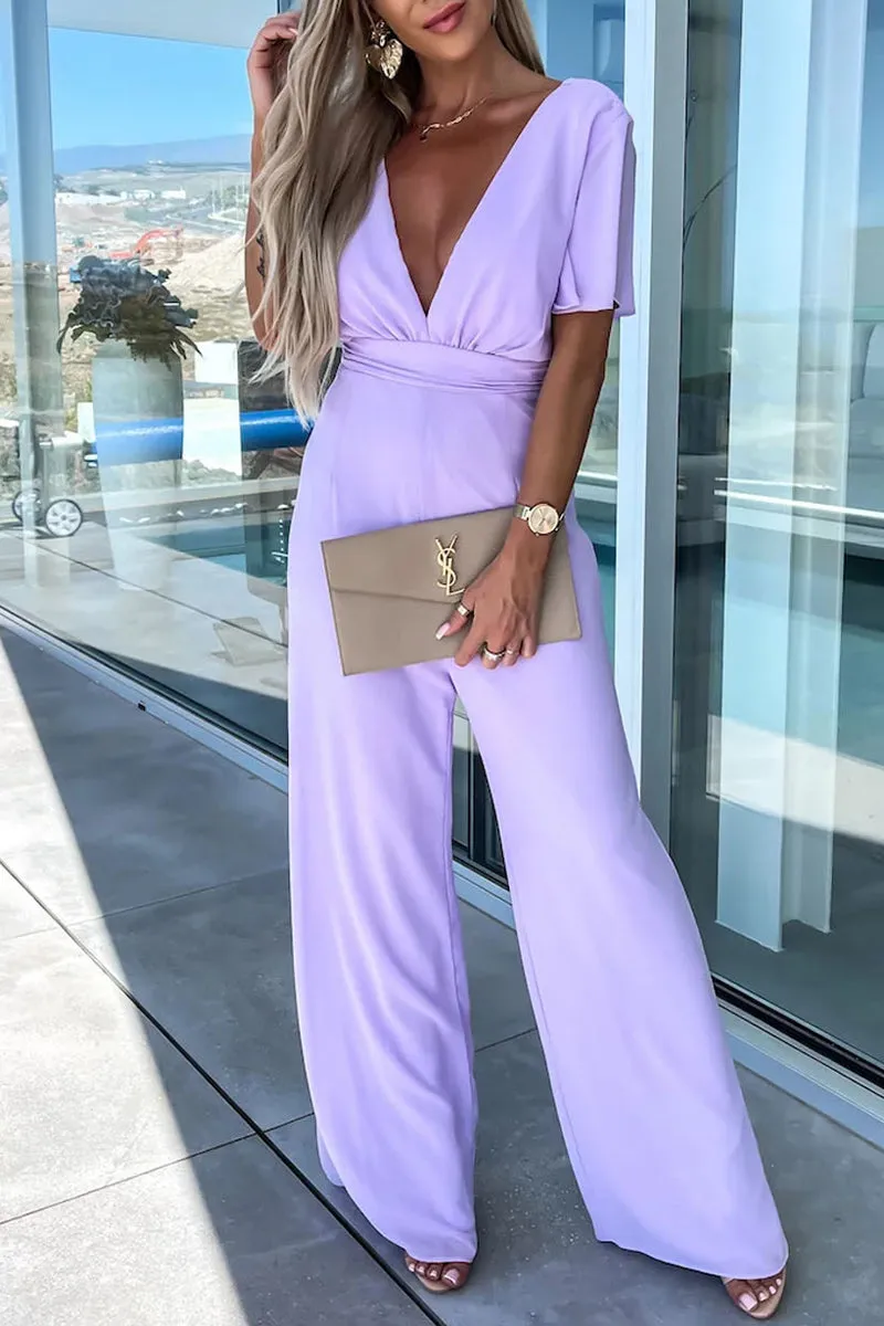 Casual Elegant Solid V Neck Regular Jumpsuitsï¼? Colors)