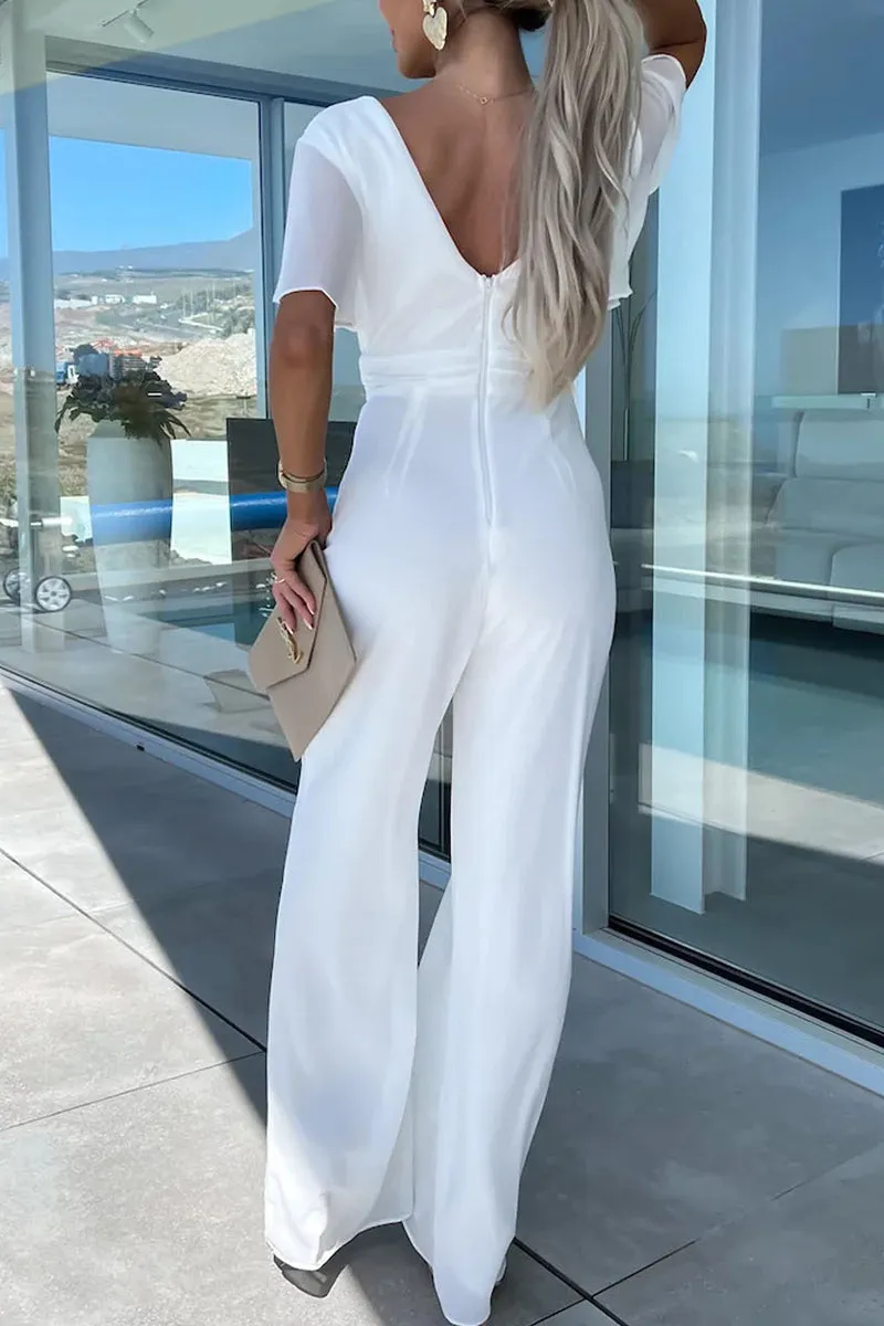 Casual Elegant Solid V Neck Regular Jumpsuitsï¼? Colors)