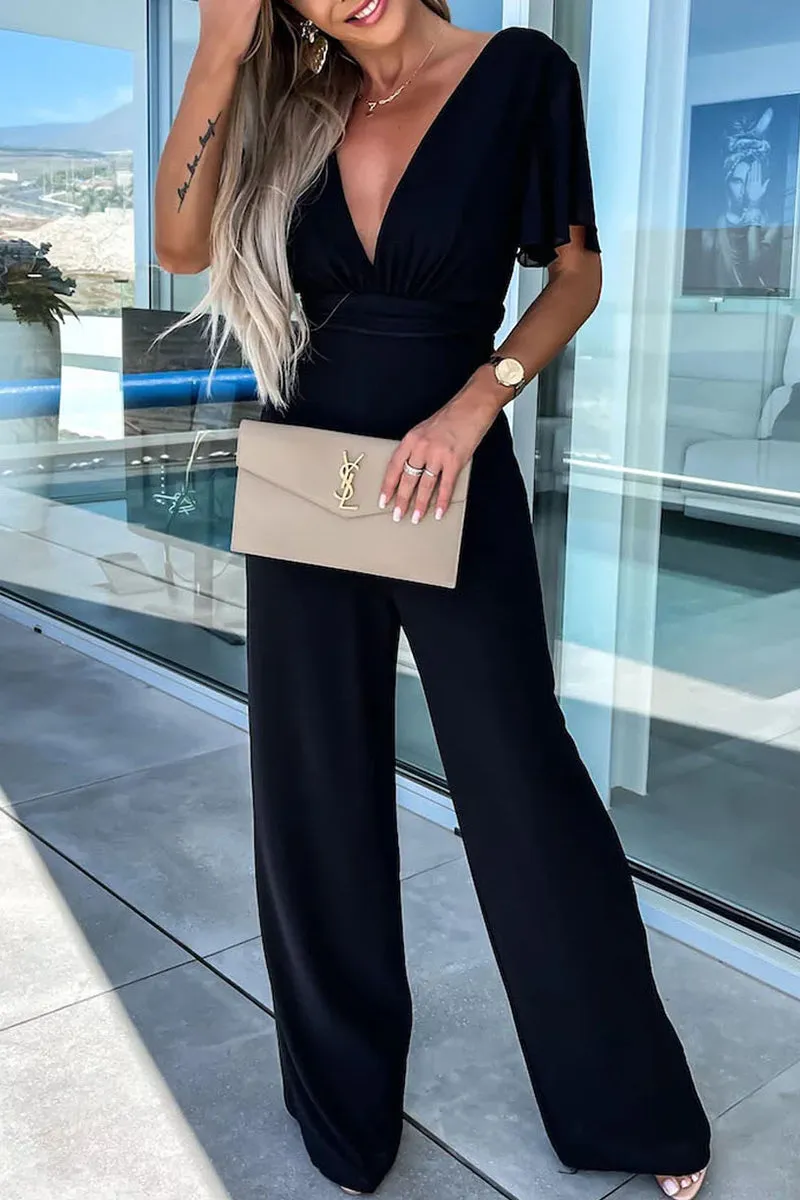 Casual Elegant Solid V Neck Regular Jumpsuitsï¼? Colors)