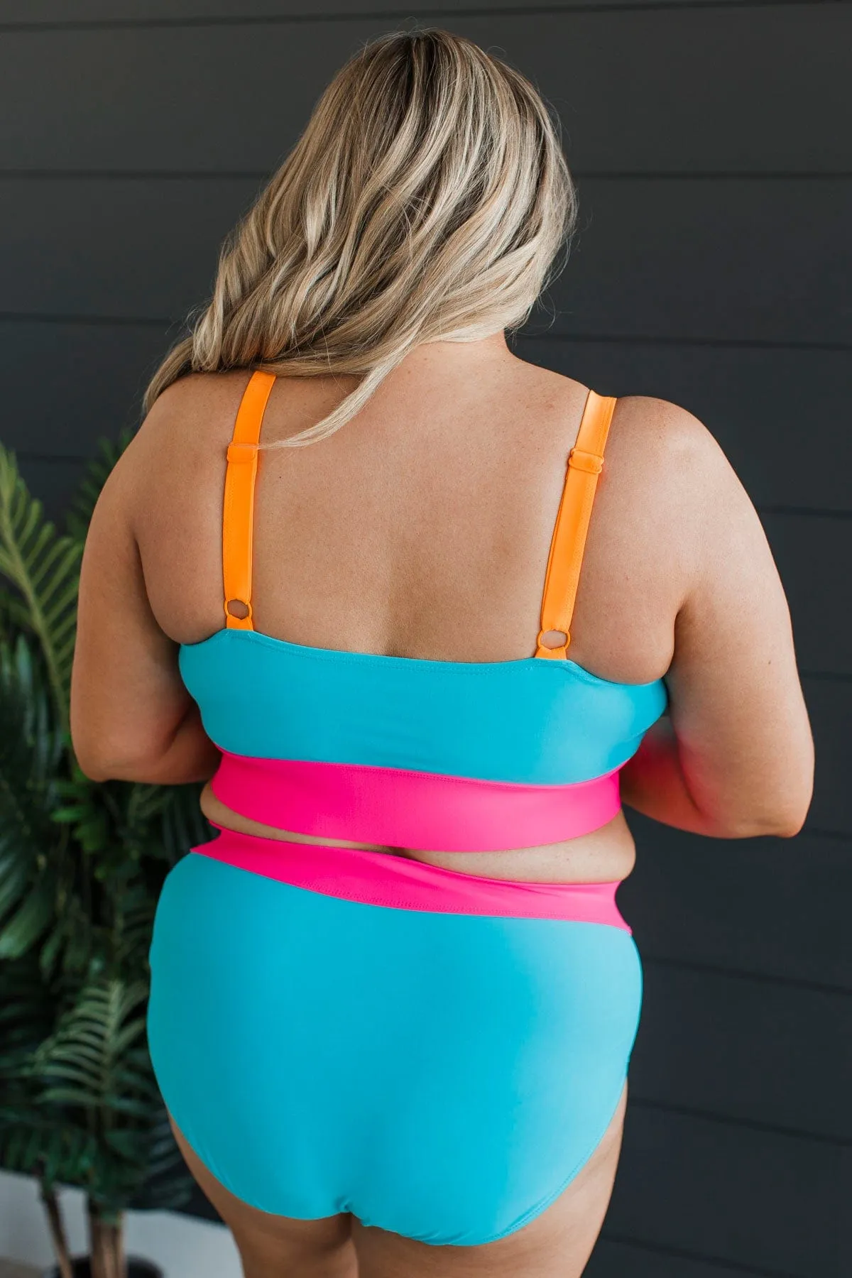 Catching Waves Bikini Swim Top- Blue, Bright Pink, & Orange