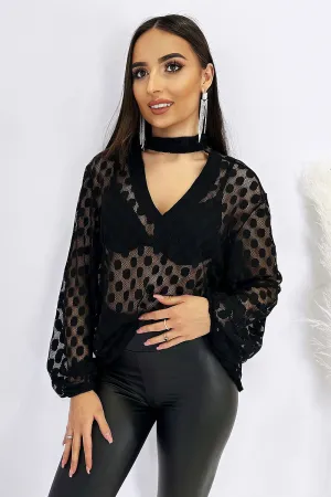 Chiffon Dot Blouse with Tie