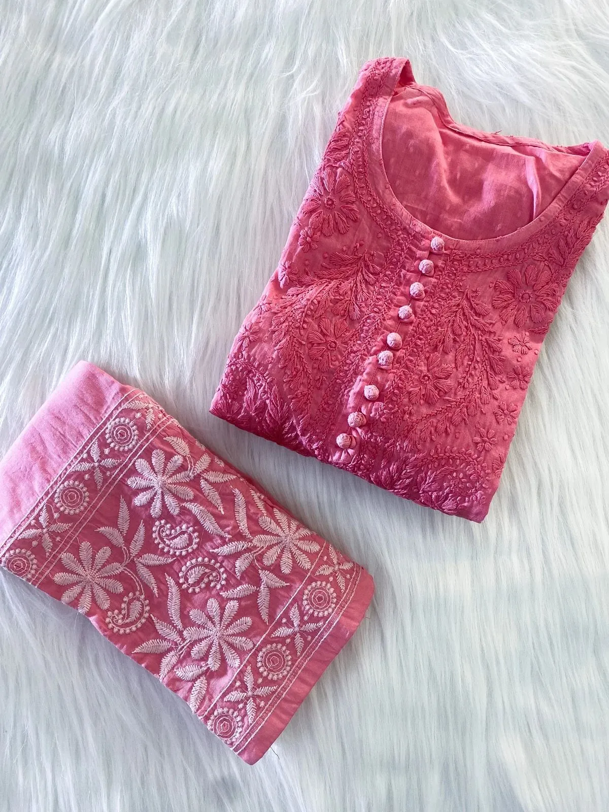 Chikankari cotton Kurti With Pant in Pink