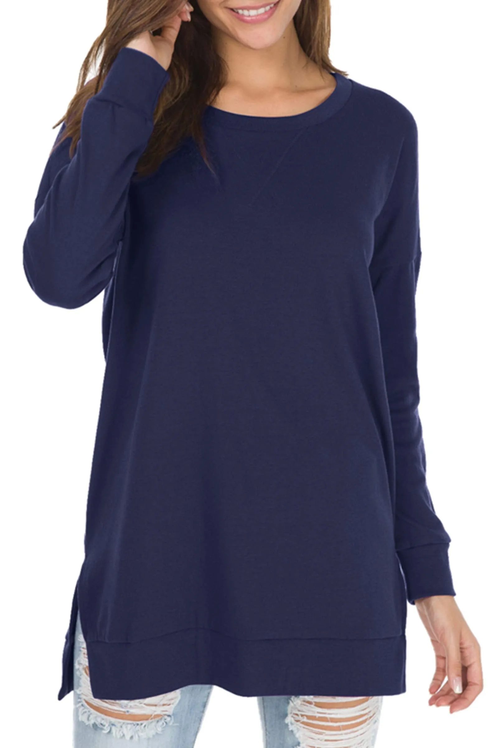 Christmas Sale 50% OFF - Women's Long Sleeve Side Slit Loose Tops (Buy 3 Free Shipping)