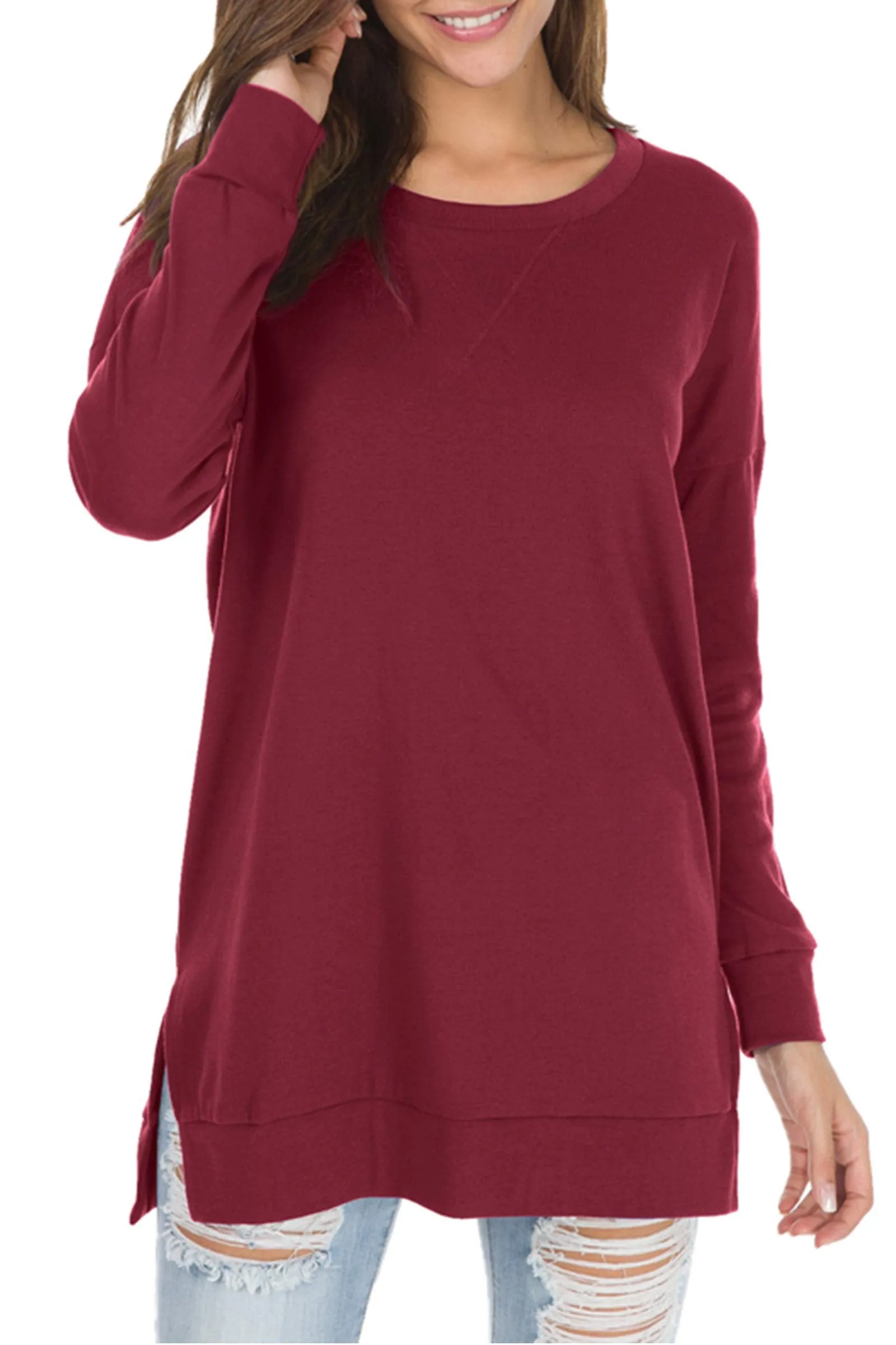 Christmas Sale 50% OFF - Women's Long Sleeve Side Slit Loose Tops (Buy 3 Free Shipping)