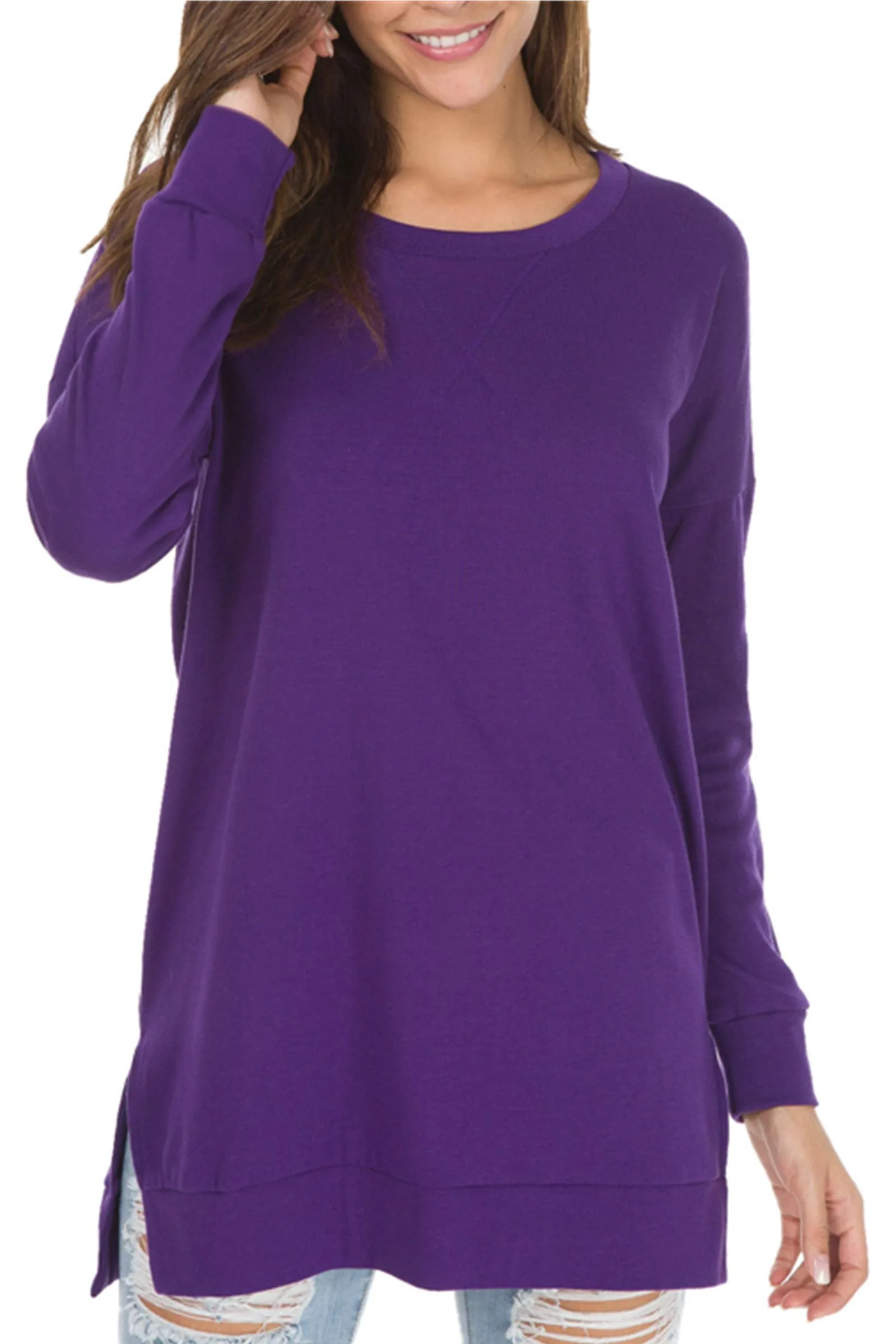 Christmas Sale 50% OFF - Women's Long Sleeve Side Slit Loose Tops (Buy 3 Free Shipping)