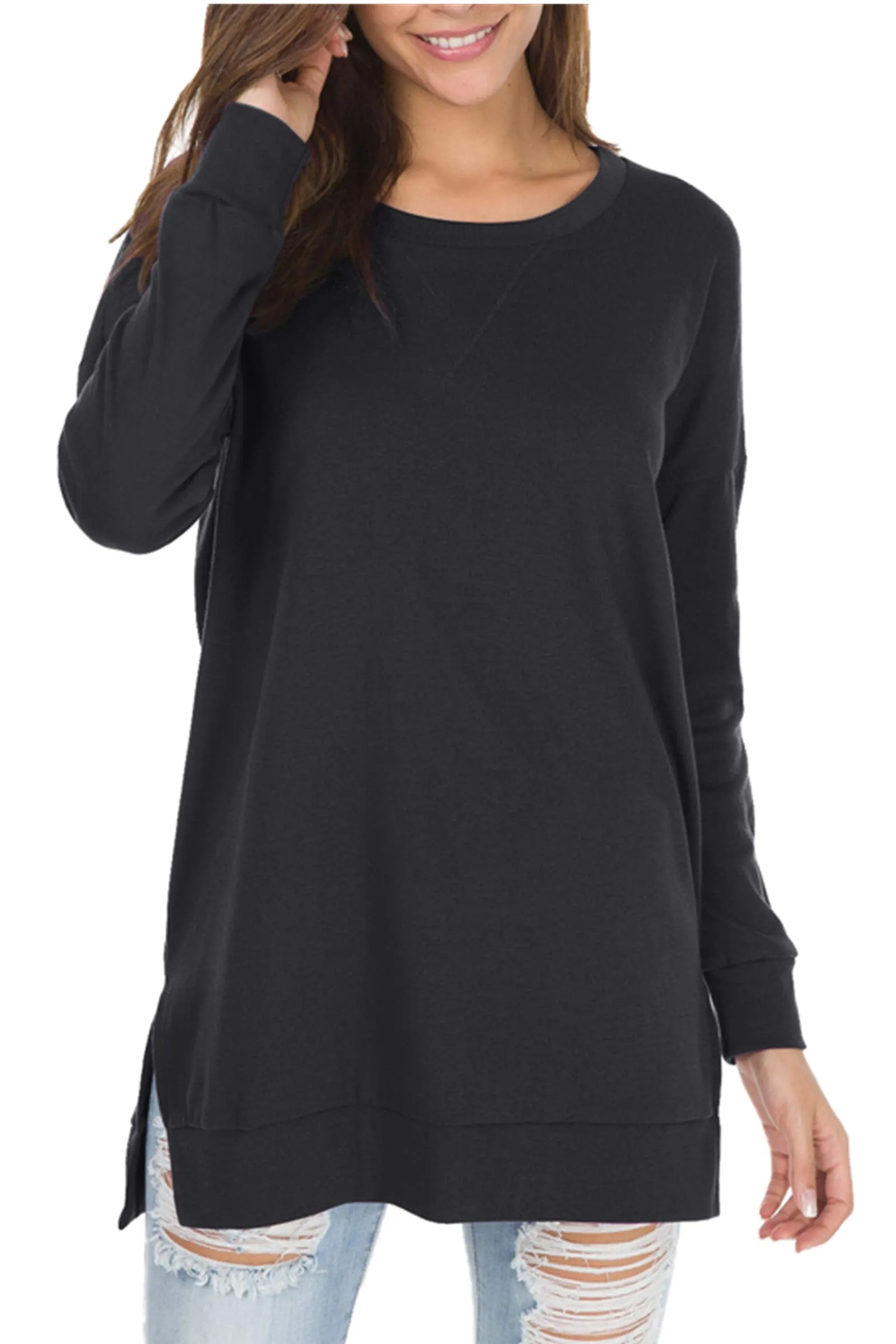 Christmas Sale 50% OFF - Women's Long Sleeve Side Slit Loose Tops (Buy 3 Free Shipping)