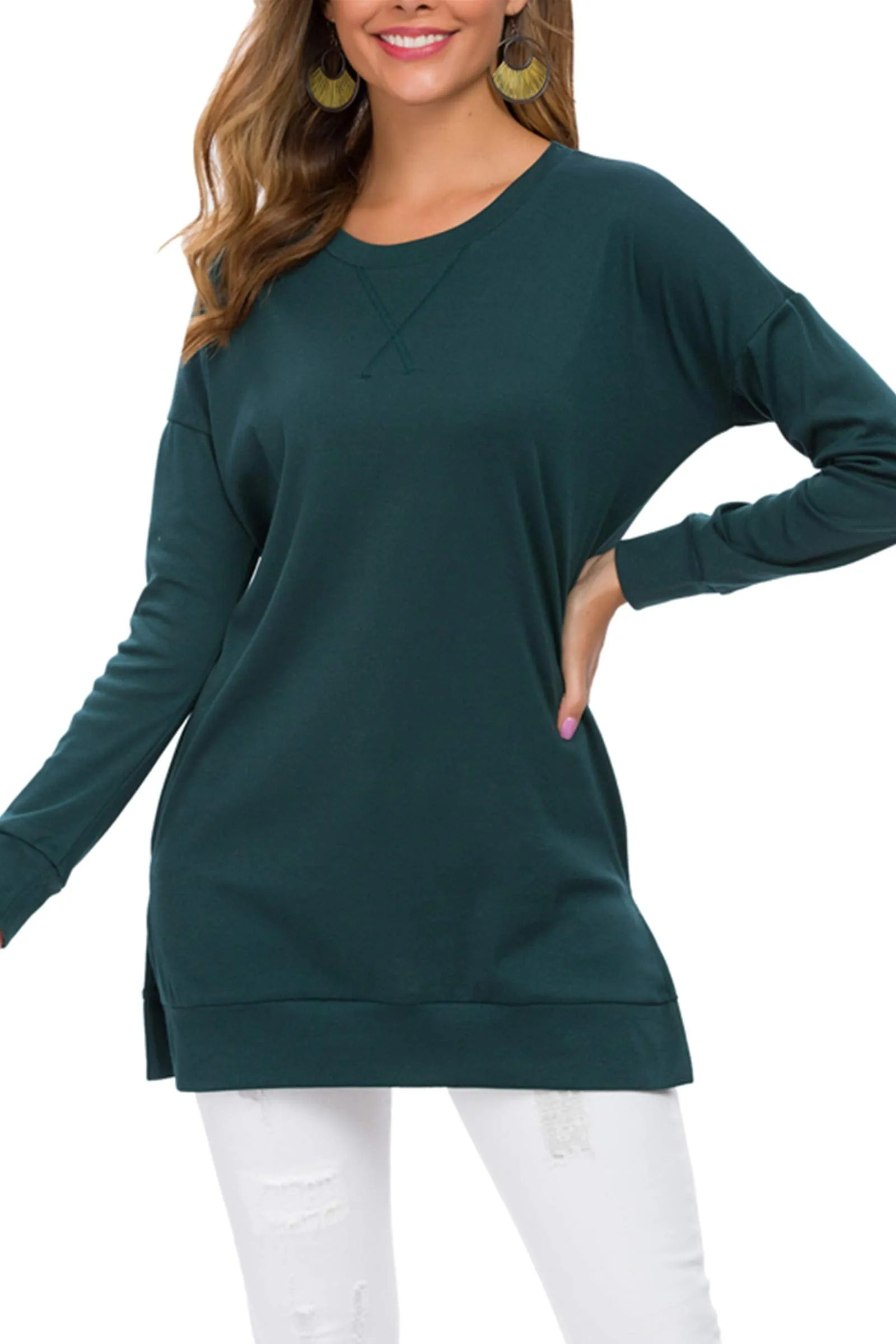 Christmas Sale 50% OFF - Women's Long Sleeve Side Slit Loose Tops (Buy 3 Free Shipping)