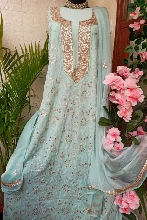 Cool Sea Green Viscose Georgette Salwar Suit unstitched fabric