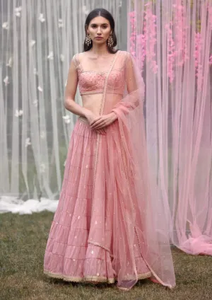 Coral pink embroidered lehenga set