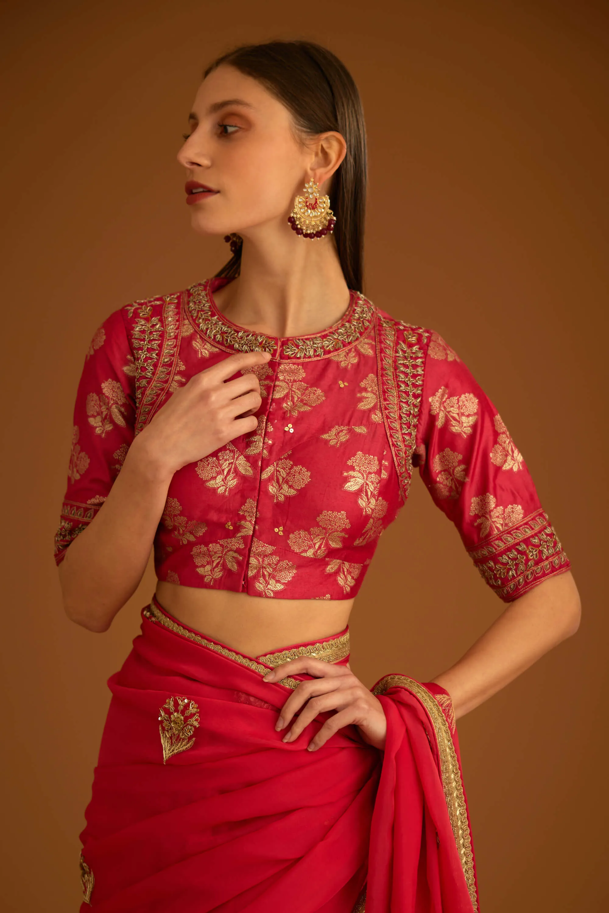 Cranberry pink chiffon sari and blouse