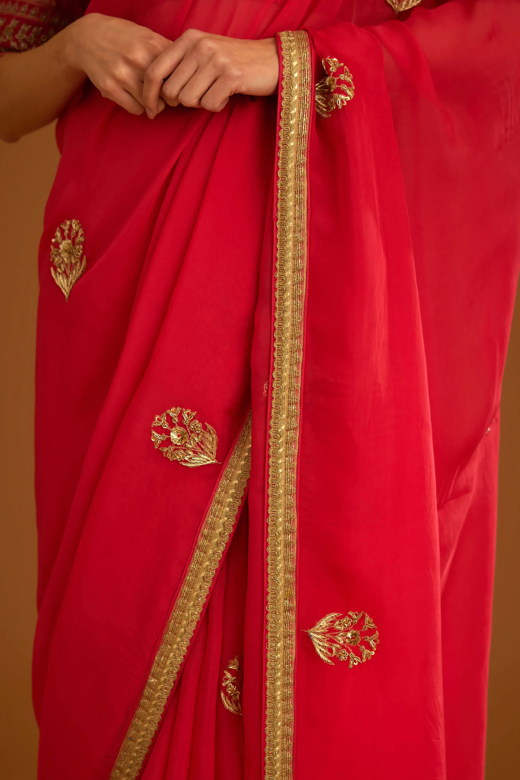 Cranberry pink chiffon sari and blouse