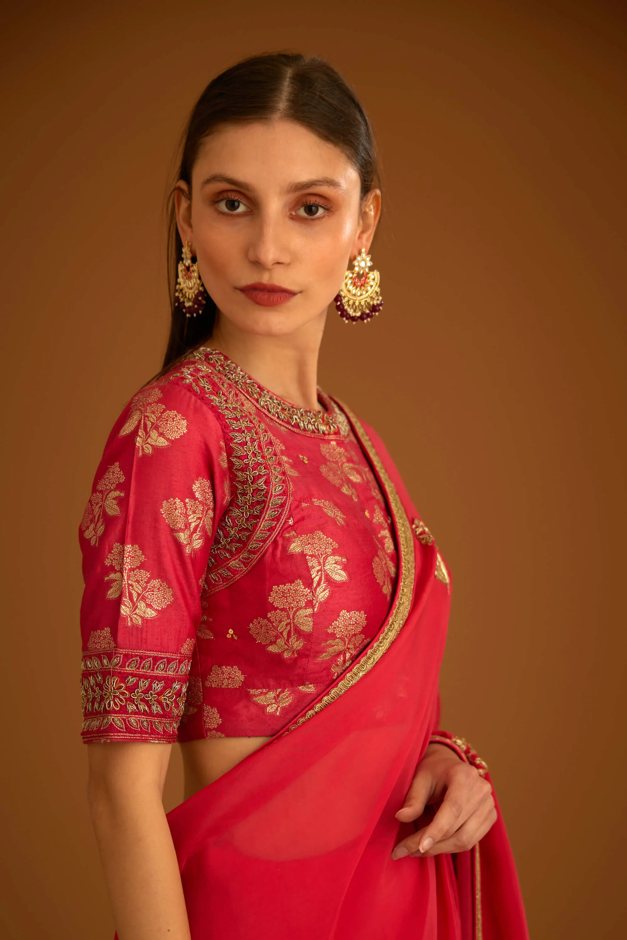 Cranberry pink chiffon sari and blouse