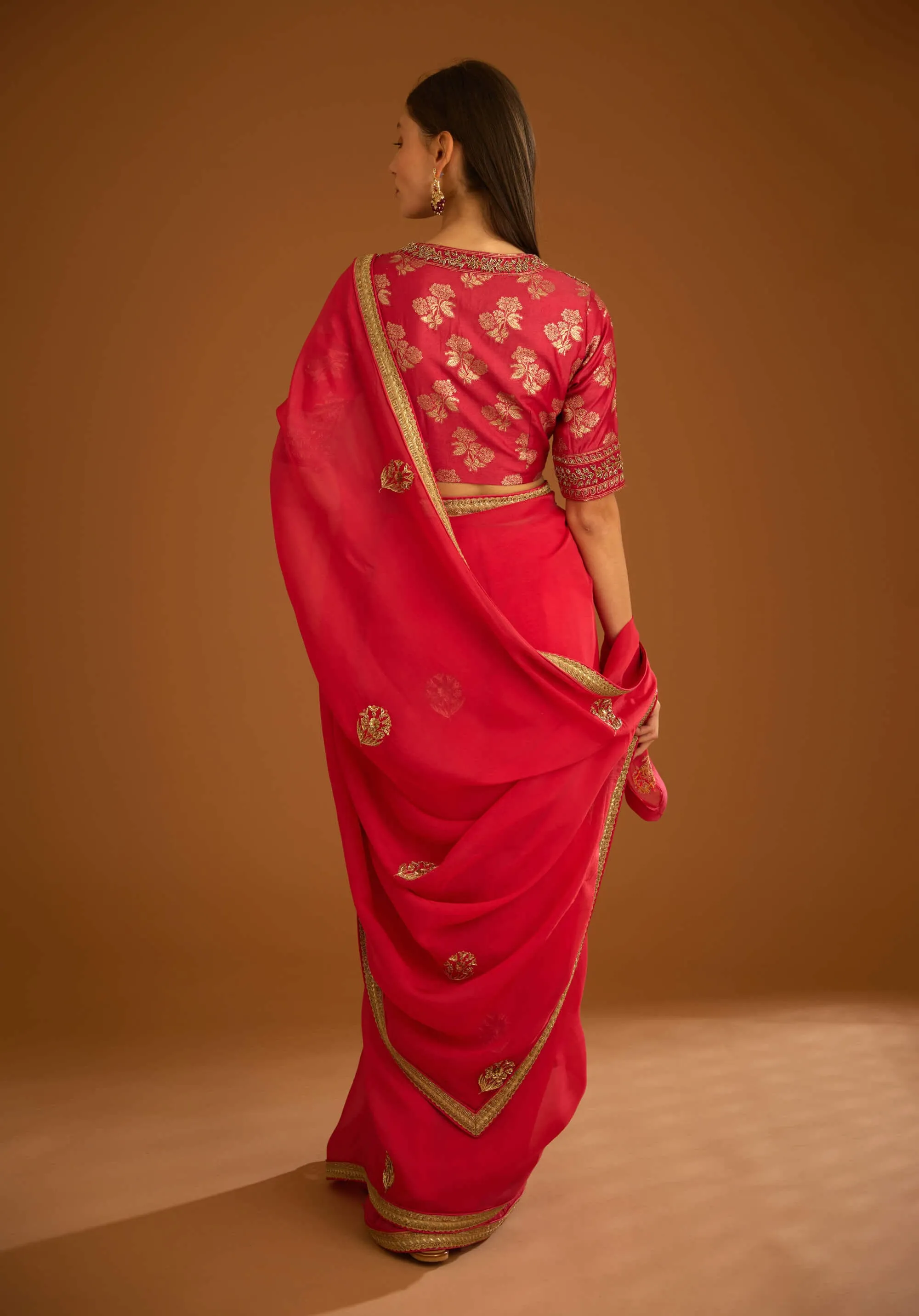 Cranberry pink chiffon sari and blouse