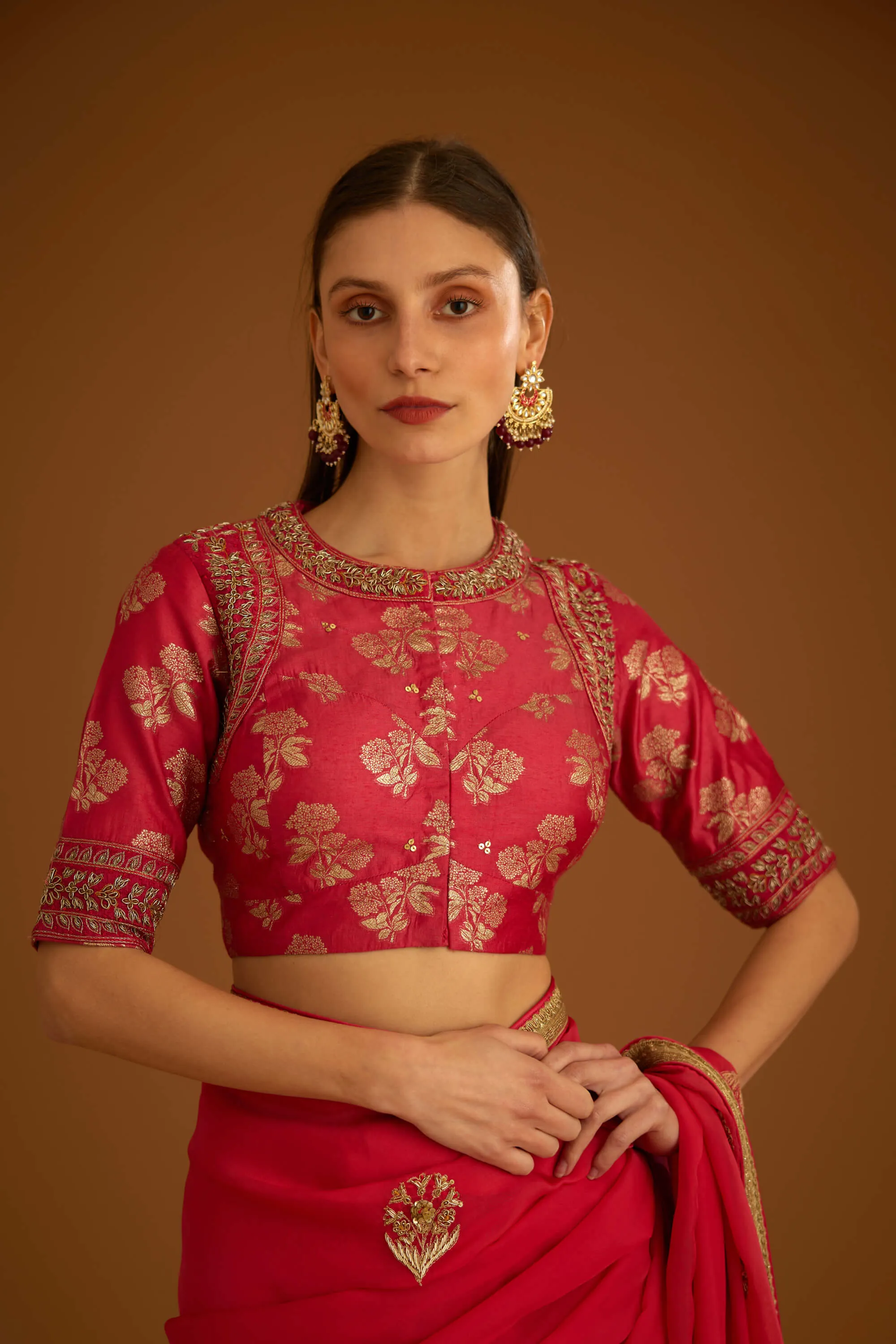 Cranberry pink chiffon sari and blouse