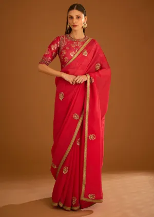 Cranberry pink chiffon sari and blouse