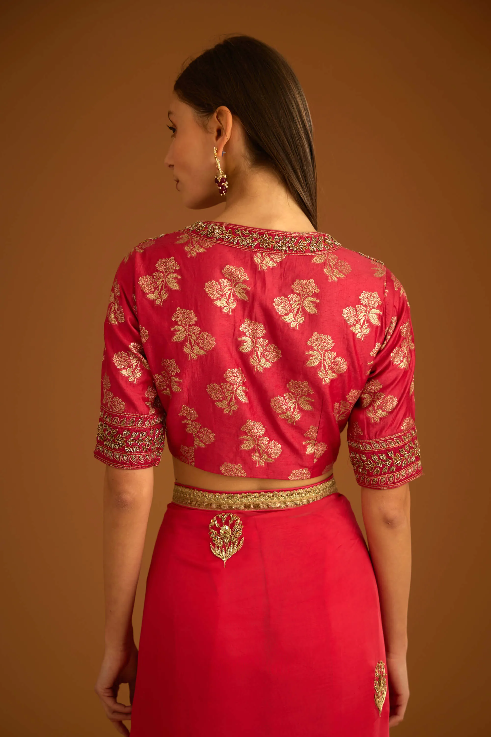 Cranberry pink chiffon sari and blouse