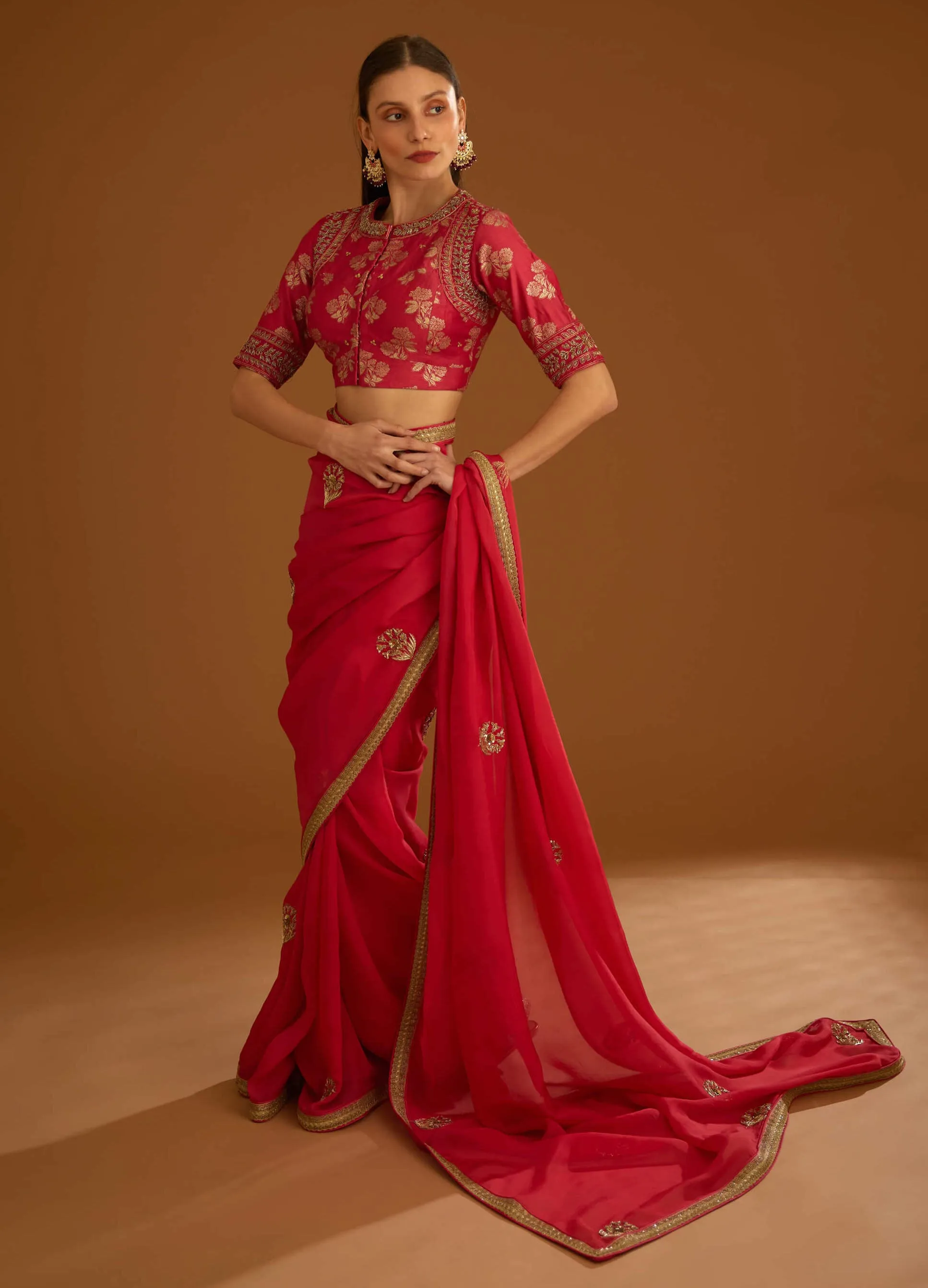 Cranberry pink chiffon sari and blouse